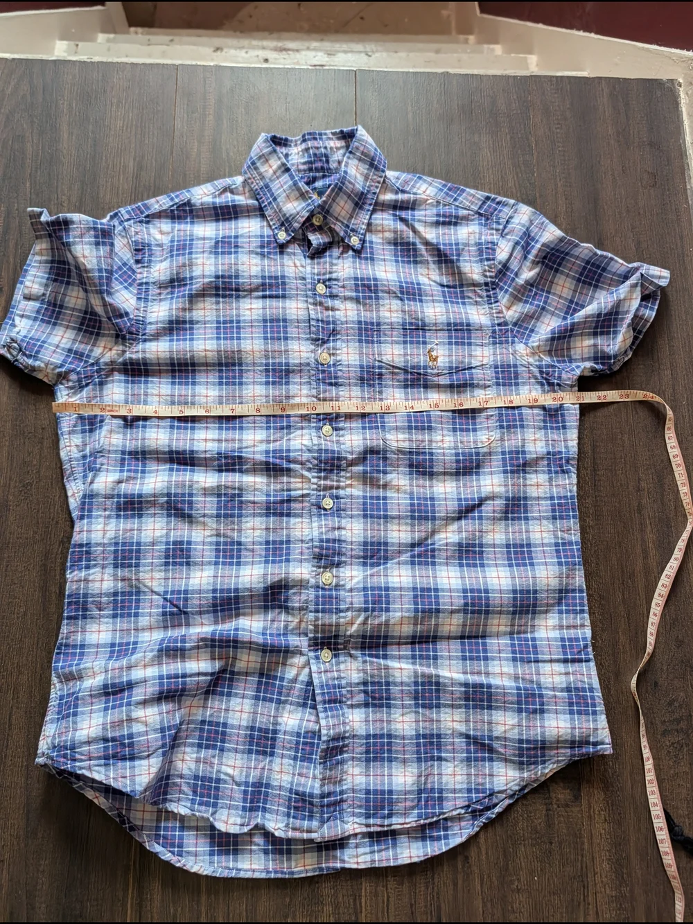 Polo by Ralph Lauren Blue Plaid Short-Sleeve Button-Down Oxford Mens Shirt S